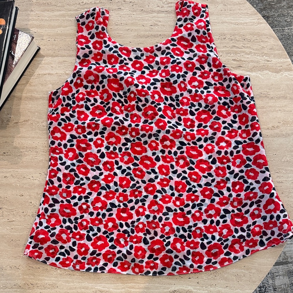 CAbi Red and Black Floral Tank Top